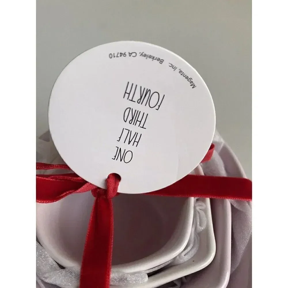 Set Of 4 Rae Dunn VALENTINE PINK Measuring Cups With Heart Cutout‎ Ceramic NEW